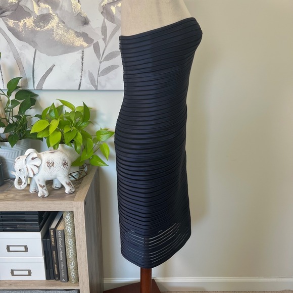 Strapless Dark Blue Bandage Bodycon Dress Y2K Minimalist Party Fit Prom Cocktail - Picture 3 of 10